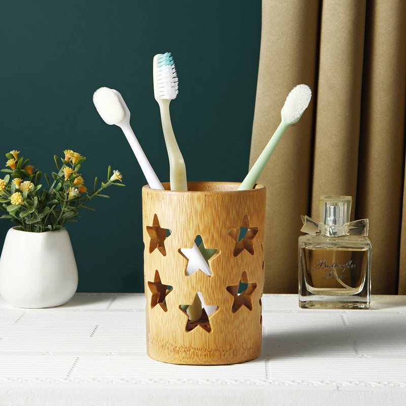 Nordic Creative Natural Bamboo Wood Hollow Toothbrush Cup
