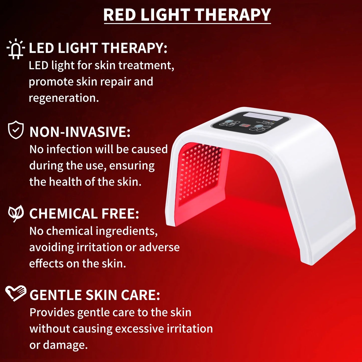 7-In-1 LED Photon Therapy Facial Mask - Red Light Therapy for Face, Neck, and Bodycare at Home
