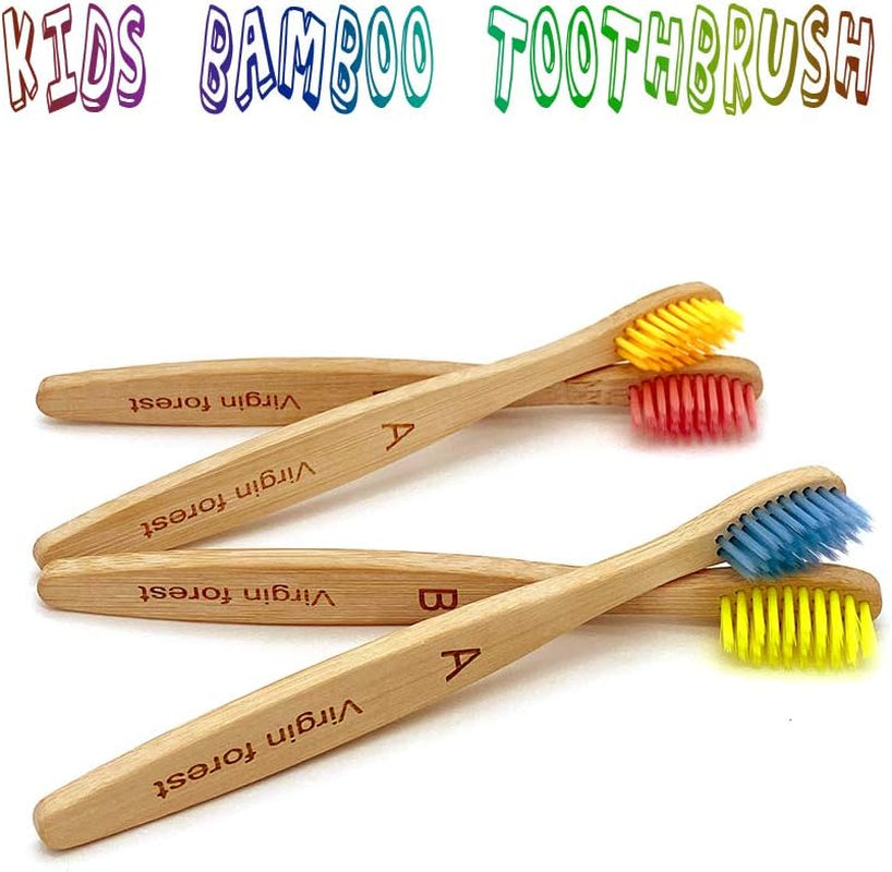 Kids Bamboo Toothbrushes, Biodegradable Handle, Bpa-Free Soft Bristles, Children Size Set of 4 (4 Colors)