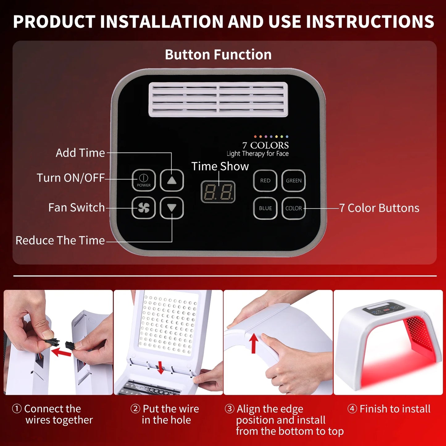 7-In-1 LED Photon Therapy Facial Mask - Red Light Therapy for Face, Neck, and Bodycare at Home