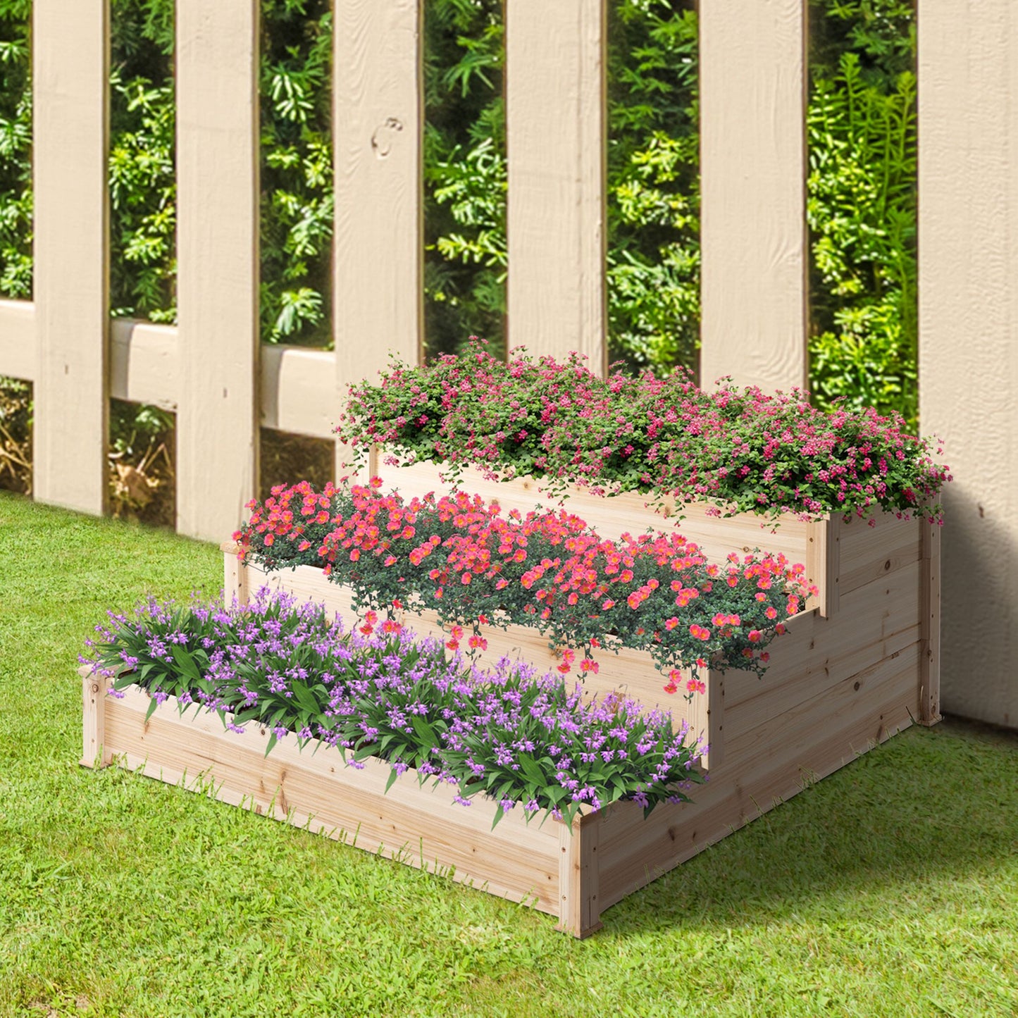 Outsunny 49''x49"x22" 3-Tier Raised Garden Bed Wooden Planter Kit