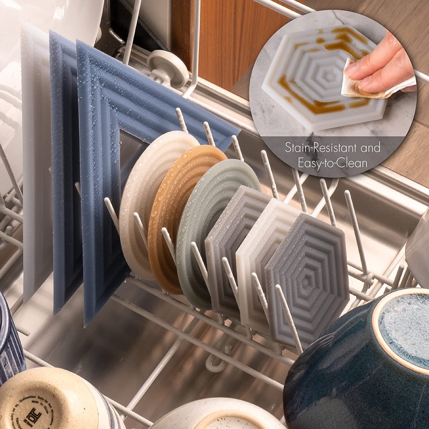 Extra Thick Silicone Coasters (Featured in Nytimes Wirecutter) Waterproof Dishwasher-Safe Stain Resistant (Set of 6 Clay Original Degrē Coasters) Outdoor Rubber Coffee Hexagon Modern Mid-Century