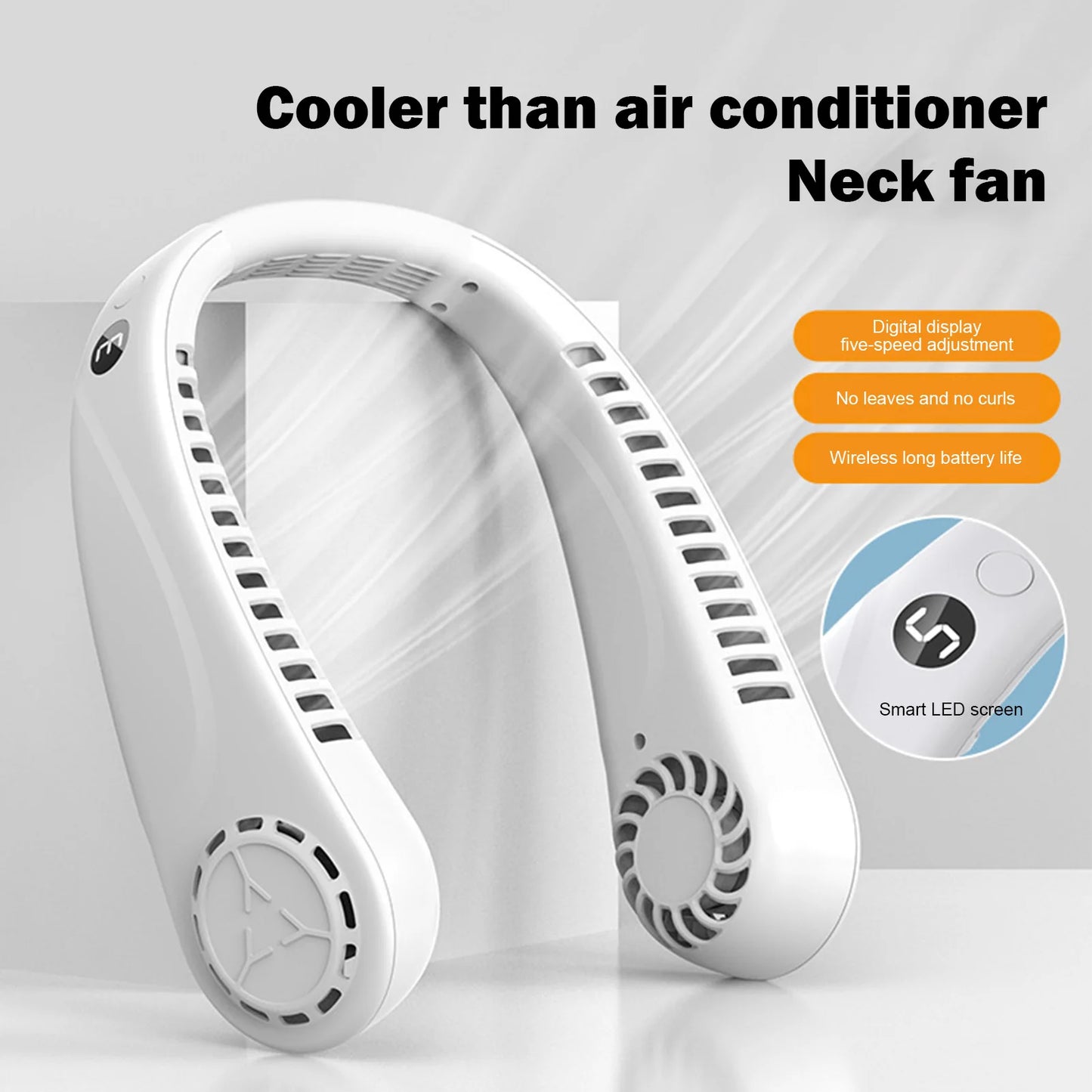 Hands-Free Personal Neck Fan Cooling Hanging/ USB Rechargeable - 5 Wind Speeds