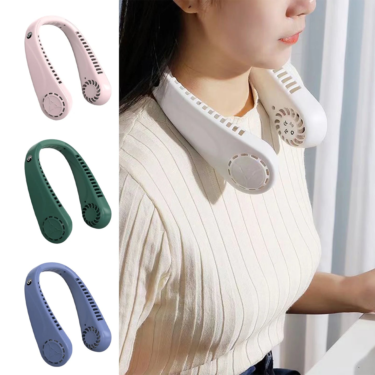Hands-Free Personal Neck Fan Cooling Hanging/ USB Rechargeable - 5 Wind Speeds