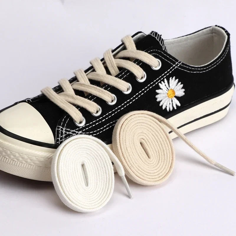 1Pair Cotton Flat Shoelaces Sneakers Canvas Shoe laces Women Men Shoelace White Black Beige Classic Laces for Shoes Strings