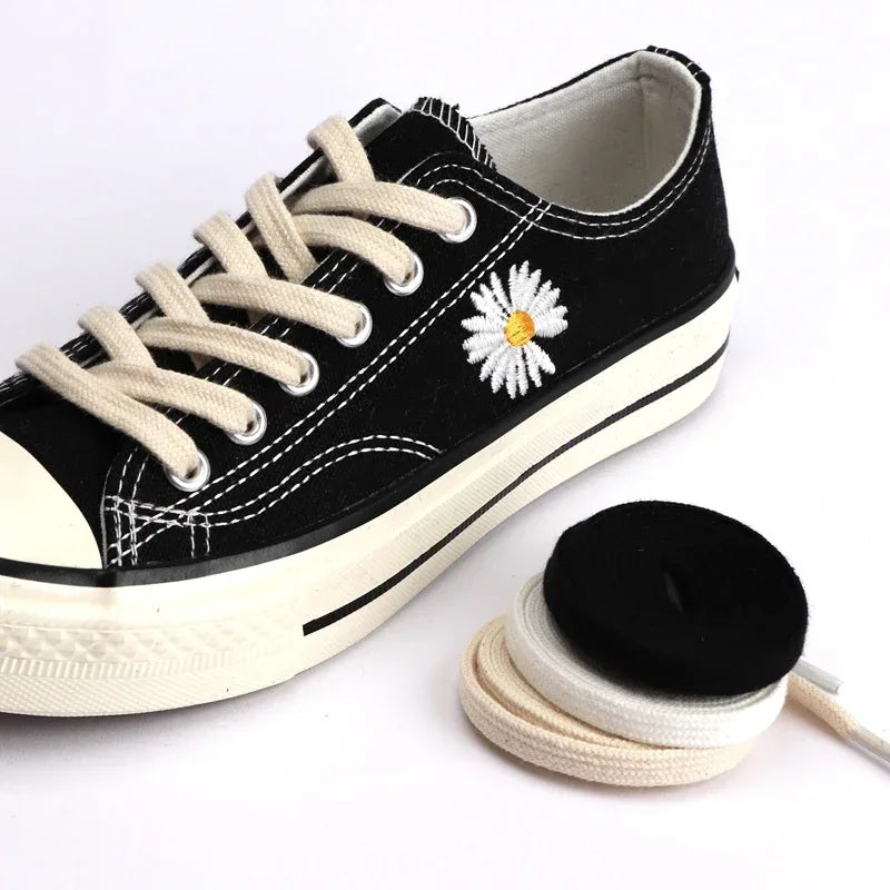 1Pair Cotton Flat Shoelaces Sneakers Canvas Shoe laces Women Men Shoelace White Black Beige Classic Laces for Shoes Strings