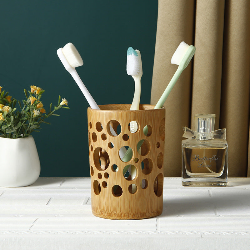 Nordic Creative Natural Bamboo Wood Hollow Toothbrush Cup