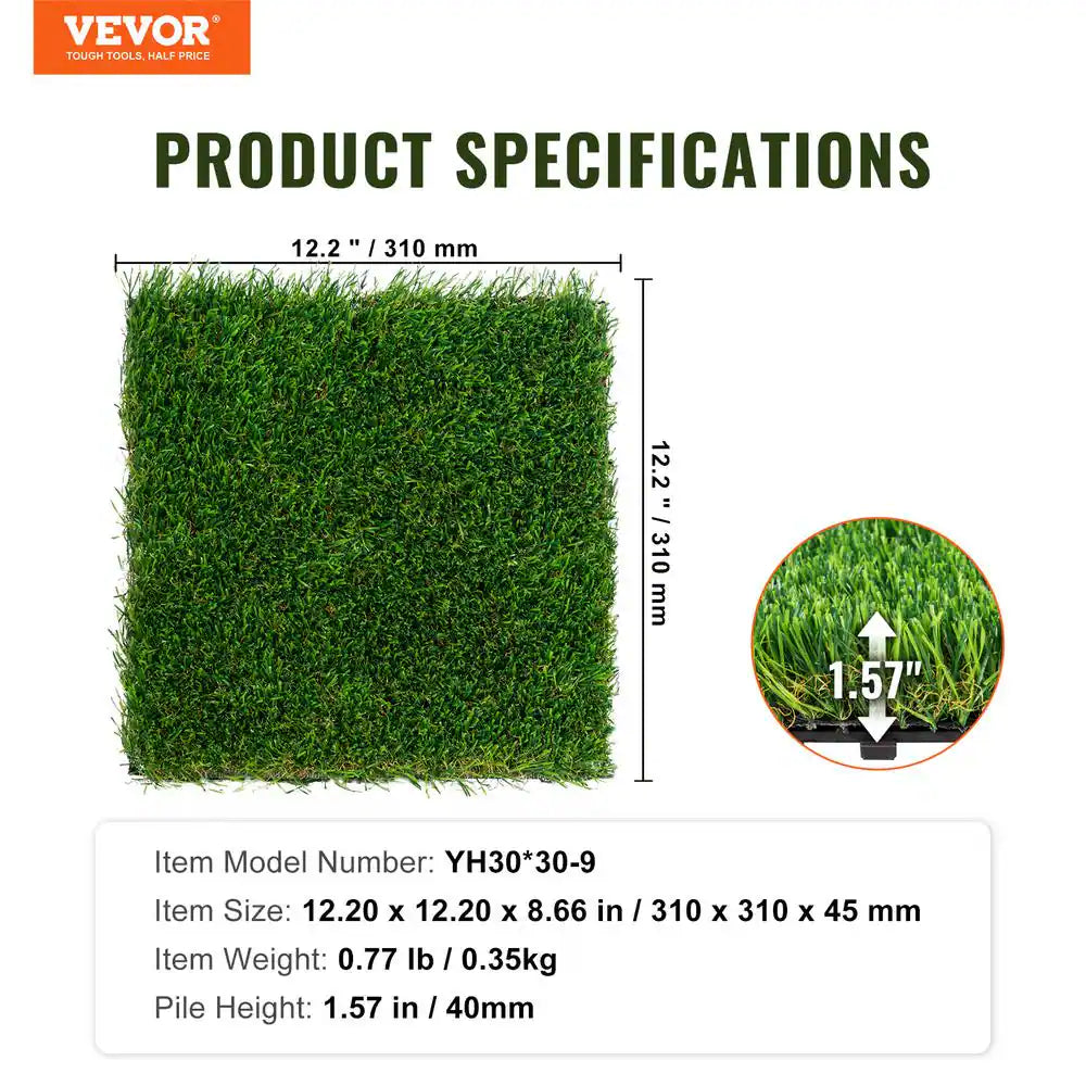 Artificial Grass Tiles Turf Deck Set 12 X 12 In. Synthetic Fake Grass Artificial Grass Interlocking Tiles (9 Pack) Green