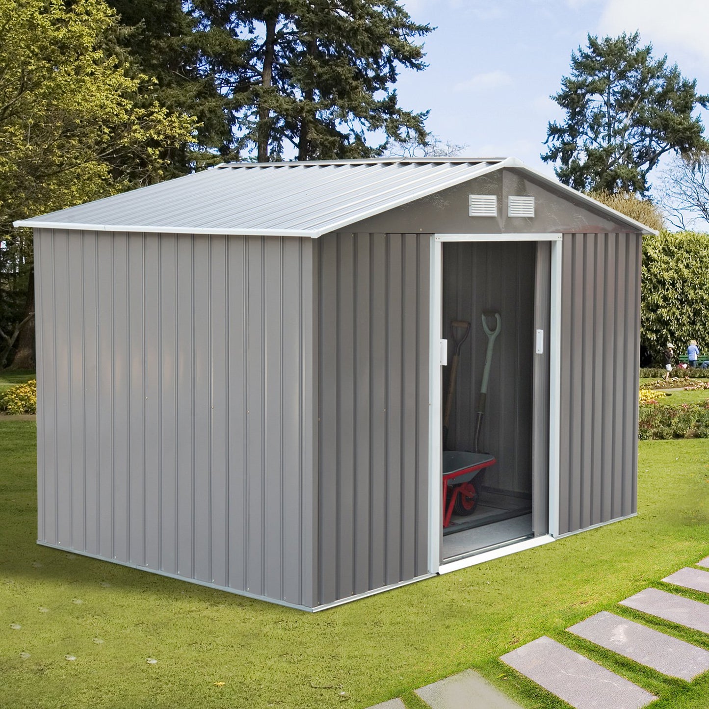 Outsunny Garden Storage Shed w/ Outdoor Patio Yard Metal Tool