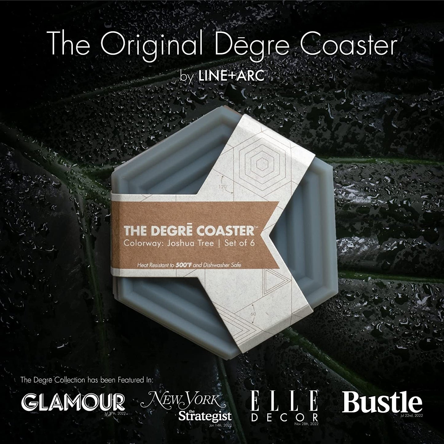 Extra Thick Silicone Coasters (Featured in Nytimes Wirecutter) Waterproof Dishwasher-Safe Stain Resistant (Set of 6 Clay Original Degrē Coasters) Outdoor Rubber Coffee Hexagon Modern Mid-Century