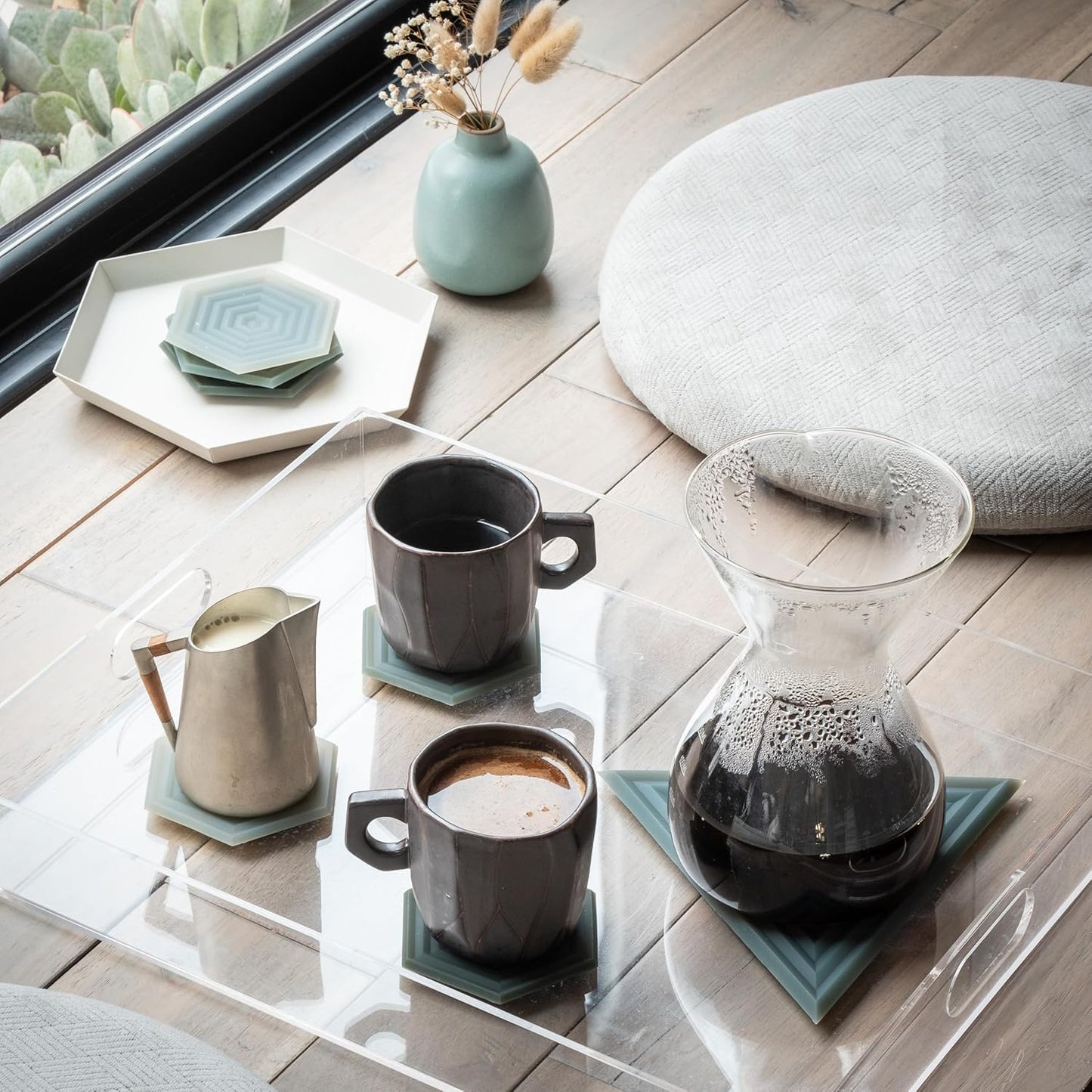 Extra Thick Silicone Coasters (Featured in Nytimes Wirecutter) Waterproof Dishwasher-Safe Stain Resistant (Set of 6 Clay Original Degrē Coasters) Outdoor Rubber Coffee Hexagon Modern Mid-Century