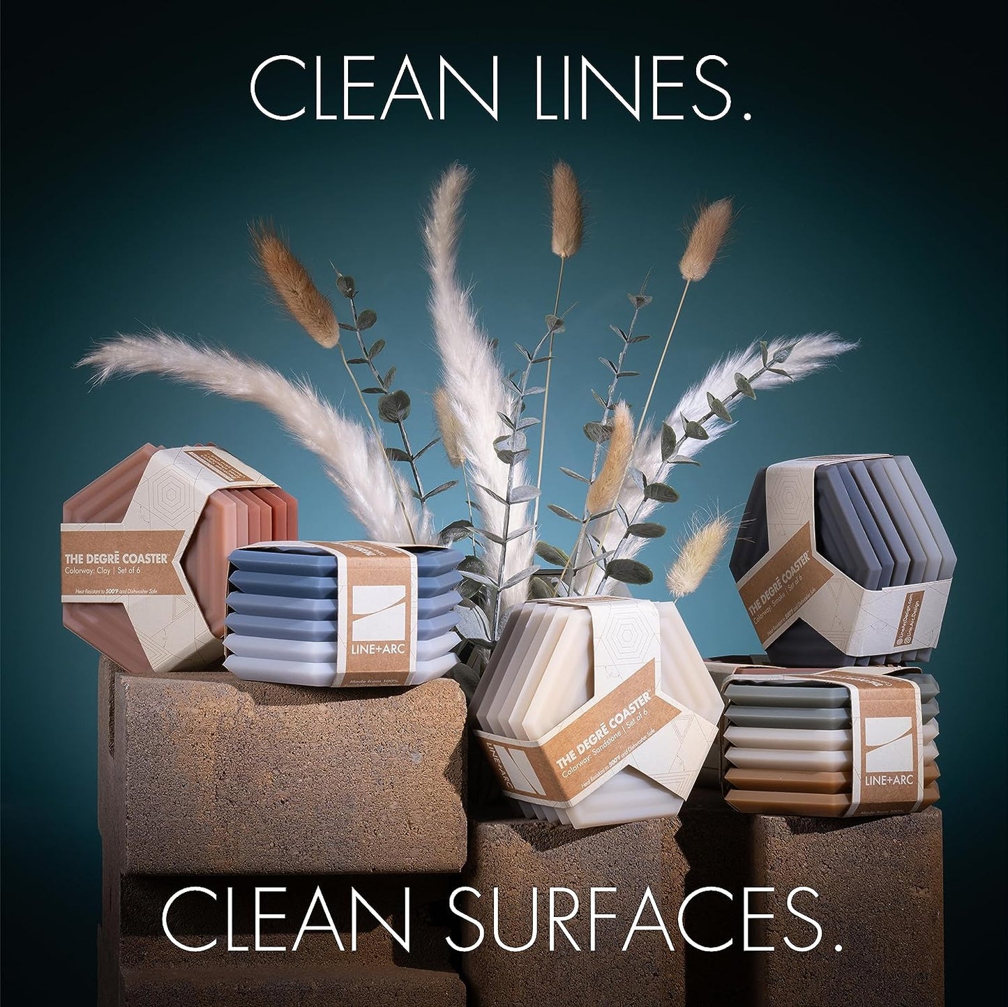 Extra Thick Silicone Coasters (Featured in Nytimes Wirecutter) Waterproof Dishwasher-Safe Stain Resistant (Set of 6 Clay Original Degrē Coasters) Outdoor Rubber Coffee Hexagon Modern Mid-Century