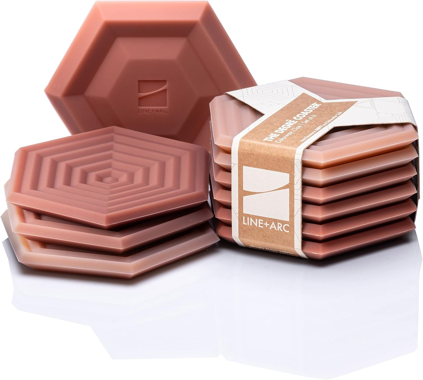 Extra Thick Silicone Coasters (Featured in Nytimes Wirecutter) Waterproof Dishwasher-Safe Stain Resistant (Set of 6 Clay Original Degrē Coasters) Outdoor Rubber Coffee Hexagon Modern Mid-Century