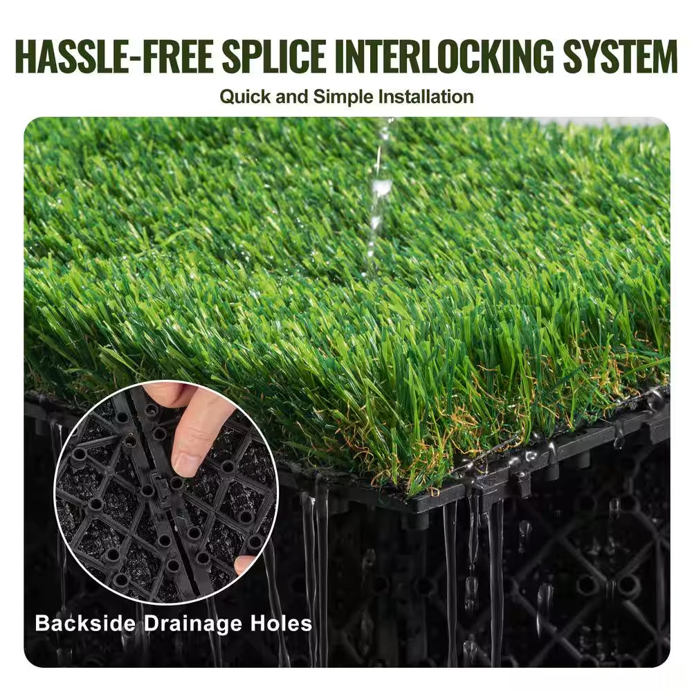 Artificial Grass Tiles Turf Deck Set 12 X 12 In. Synthetic Fake Grass Artificial Grass Interlocking Tiles (9 Pack) Green