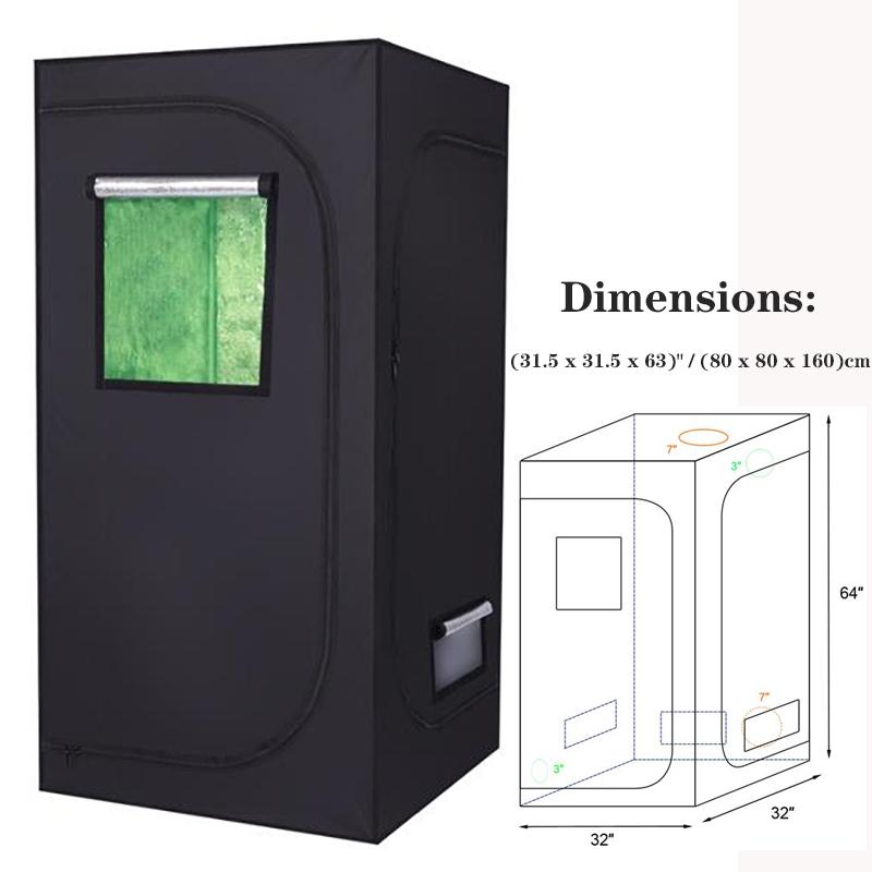 Hydroponic Plant Growing Tent with Window Grow / Dim: (31.5 x 31.5 x 63)
