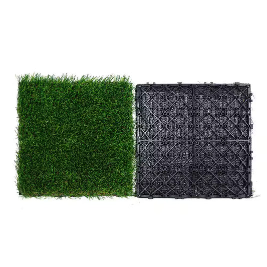 Artificial Grass Tiles Turf Deck Set 12 X 12 In. Synthetic Fake Grass Artificial Grass Interlocking Tiles (9 Pack) Green