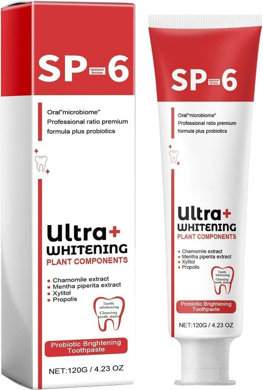 Super Probiotic-6 Toothpaste，Sp-6 Ultra Whitening, Sp-6 Probiotic Whitening Toothpaste,Deep Cleaning Care Toothpaste,Fresh Breath Toothpaste Brightening & Stain Removing Toothpaste120G.【1Pcs】