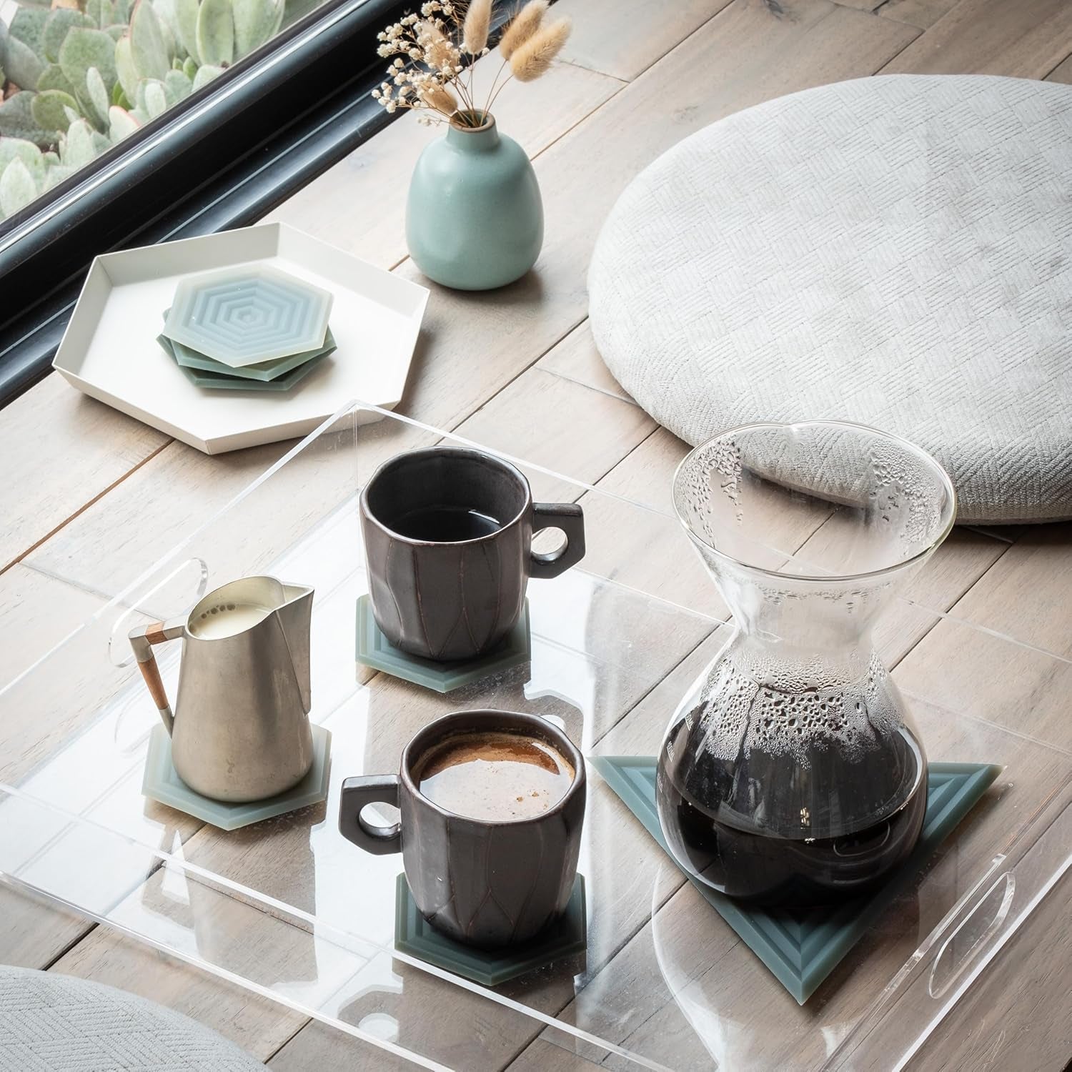 Extra Thick Silicone Coasters (Featured in Nytimes Wirecutter) Waterproof Dishwasher-Safe Stain Resistant (Set of 6 Clay Original Degrē Coasters) Outdoor Rubber Coffee Hexagon Modern Mid-Century